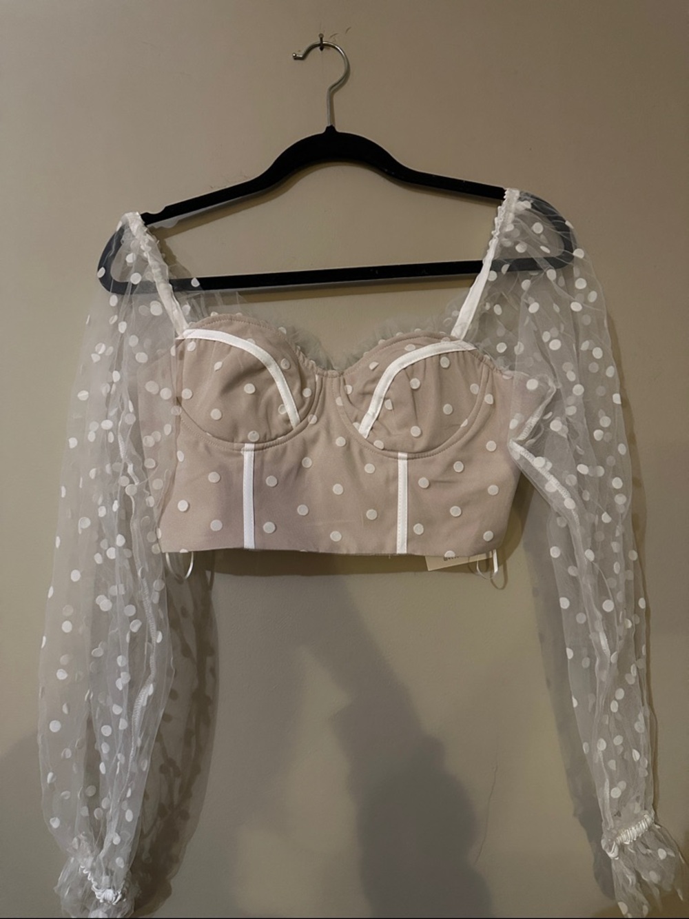 Hello Molly Cream Polka Dot Mesh Bustier Top